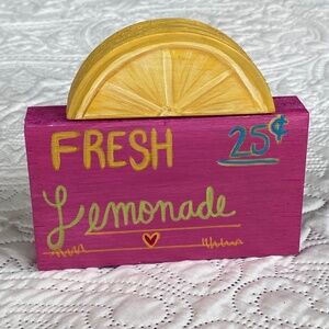 Wooden Fresh Lemonade Sign with Lemon Slice, Lemonade Stand Decor